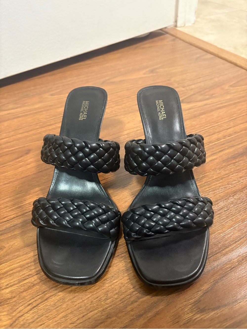 MICHAEL Michael Kors Black Braided Double-Strap Slide Mules